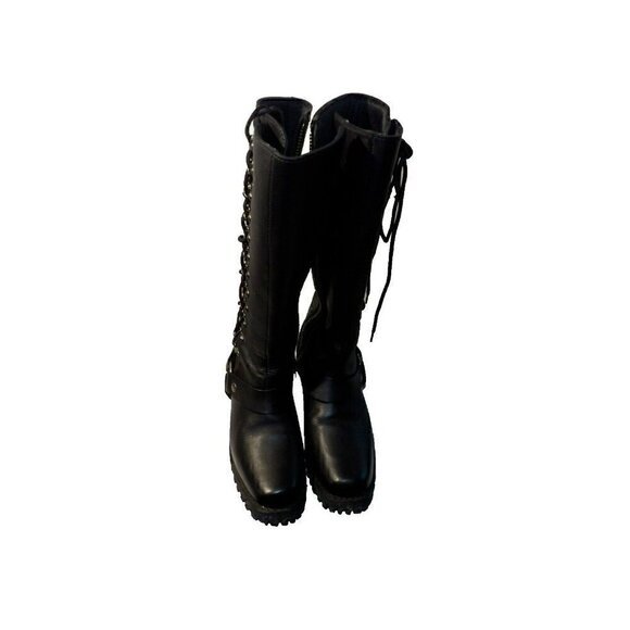 Milwaukee‎ Leather Women's 14" Full Lacing Classic Harness Boots Size 7.5-Black - Picture 1 of 6